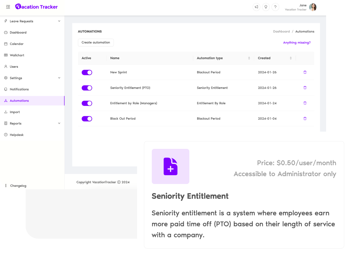 Access Seniority Entitlements from the Automations tab